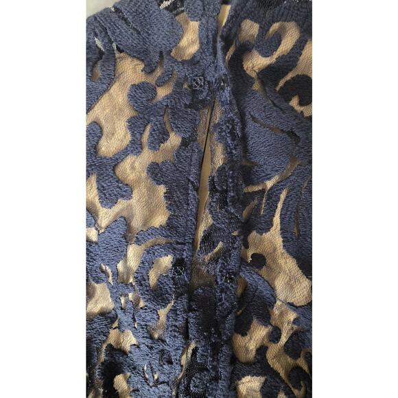 TADASHI SHOJI Embroidered Lace Blouson Gown in Navy Nude Maxi Dress 6 - Picture 8 of 13